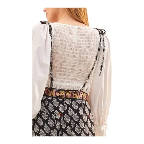 NWT ANTHRO Black Floral Embroidered Wide Leg Apron Jumpsuit Overalls Size 10 - Picture 8 of 16